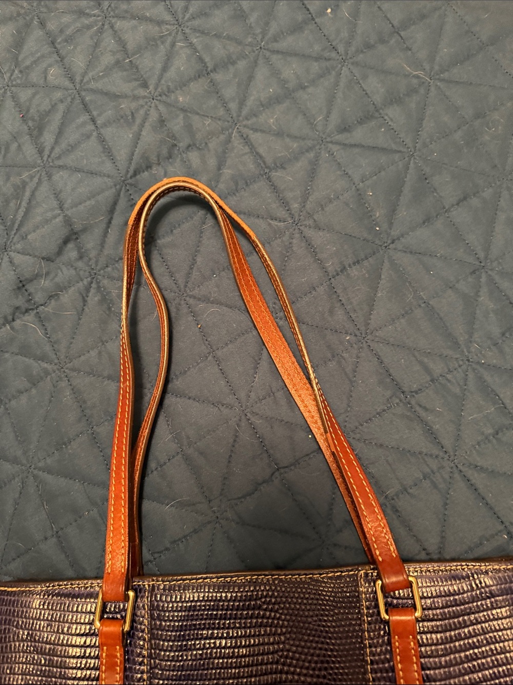 Dooney & Bourke blue Lizard-Embossed Tote with Brown Straps - Picture 6 of 14